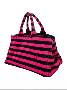 Prada Canapa Orange Striped Canvas Tote Bag